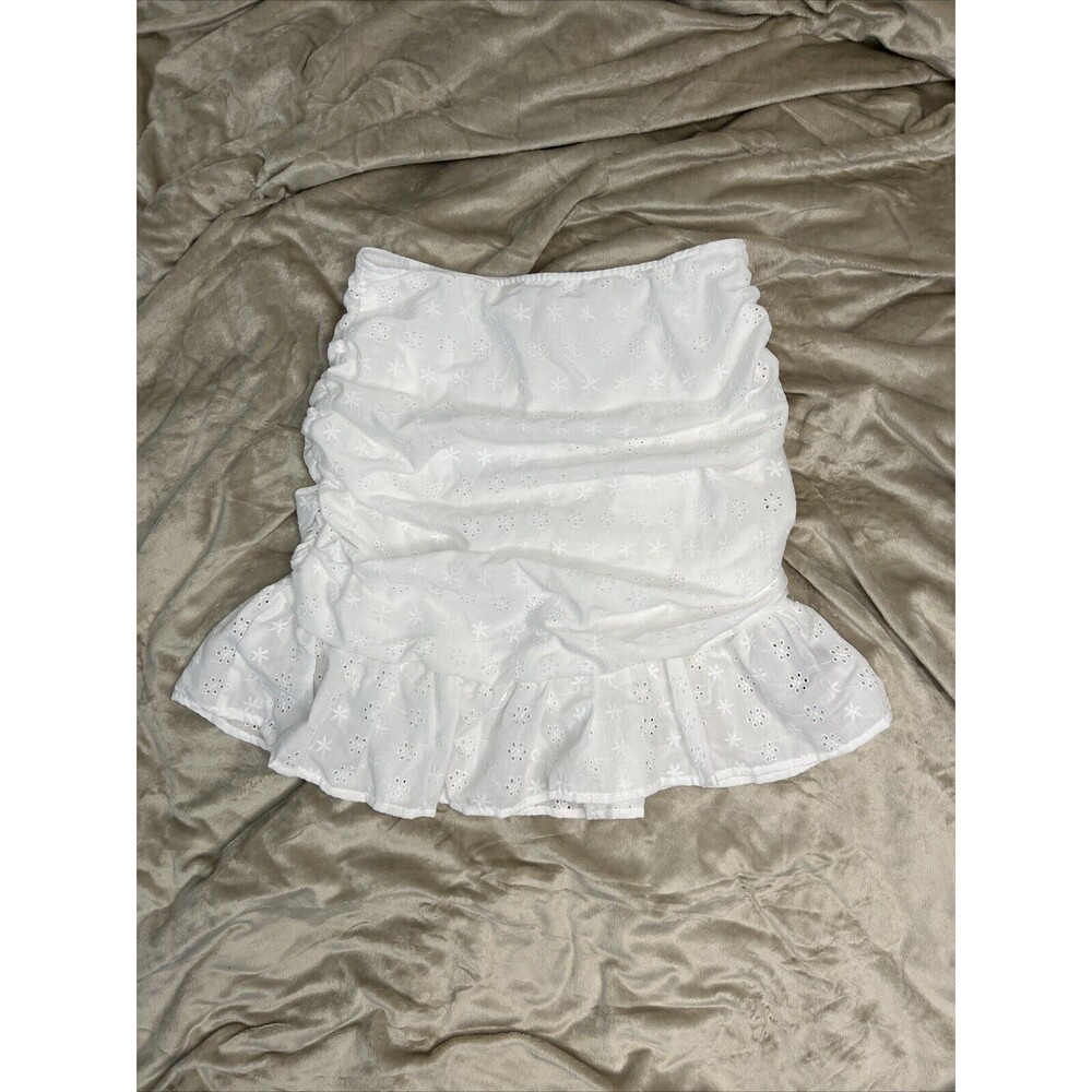Womens Juniors 00 Wht Skirt SHEIN Eyelet Cotton High Rise Coquette Short Mermaid